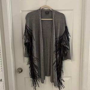 Chico’s Gray Fringe Open Cardigan Sweater